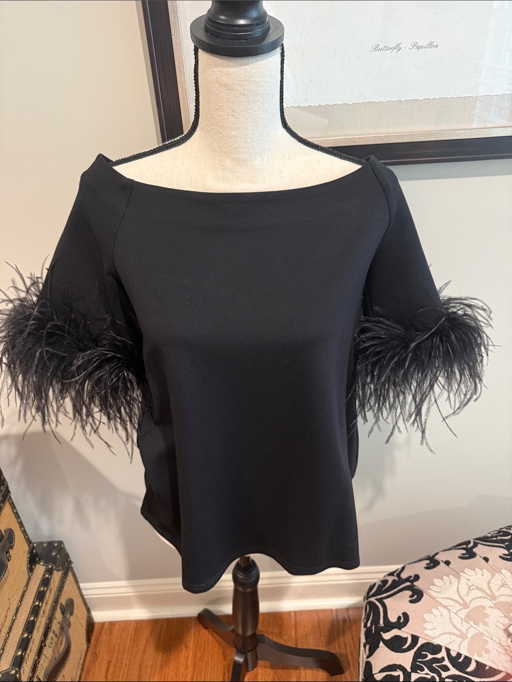 Tuckernuck Black Off-Shoulder Feather Sleeve Tee